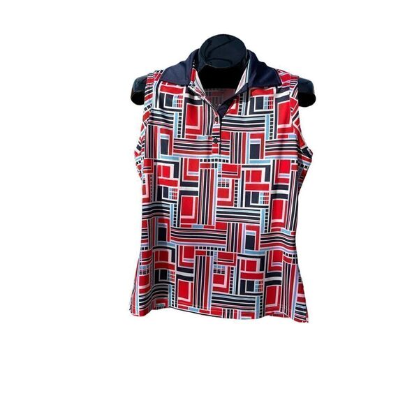 GGBlue Grace National Geometric Red Blue WhiteGolf Polo Tank Size M - Picture 1 of 8